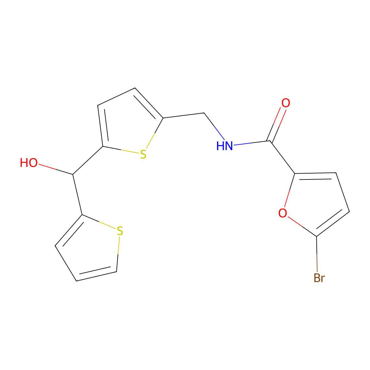5-bromo-N-((5-(hydroxy(thiophen-2-yl)methyl)thiophen-2-yl)methyl)furan-2-carboxamide molecular structure, CAS 1421500-10-8