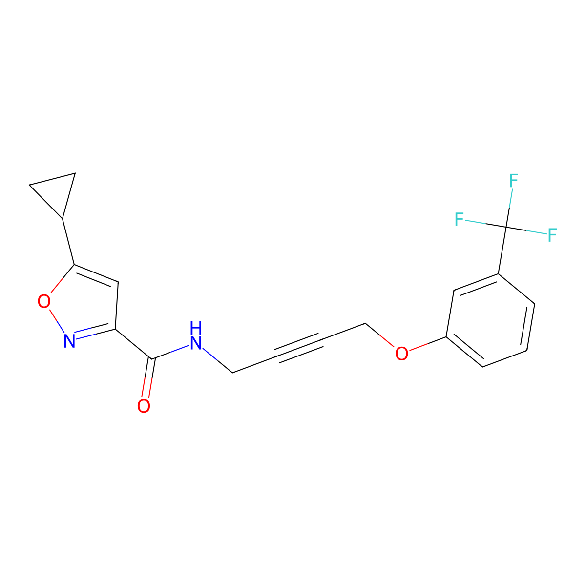 5-cyclopropyl-N-(4-(3-(trifluoromethyl)phenoxy)but-2-yn-1-yl)isoxazole-3-carboxamide molecular structure, CAS 1421500-13-1