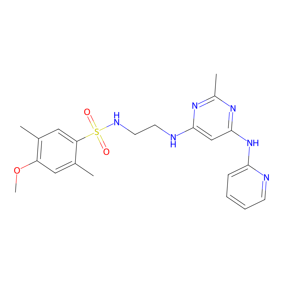4-methoxy-2,5-dimethyl-N-(2-((2-methyl-6-(pyridin-2-ylamino)pyrimidin-4-yl)amino)ethyl)benzenesulfonamide molecular structure, CAS 1421500-19-7