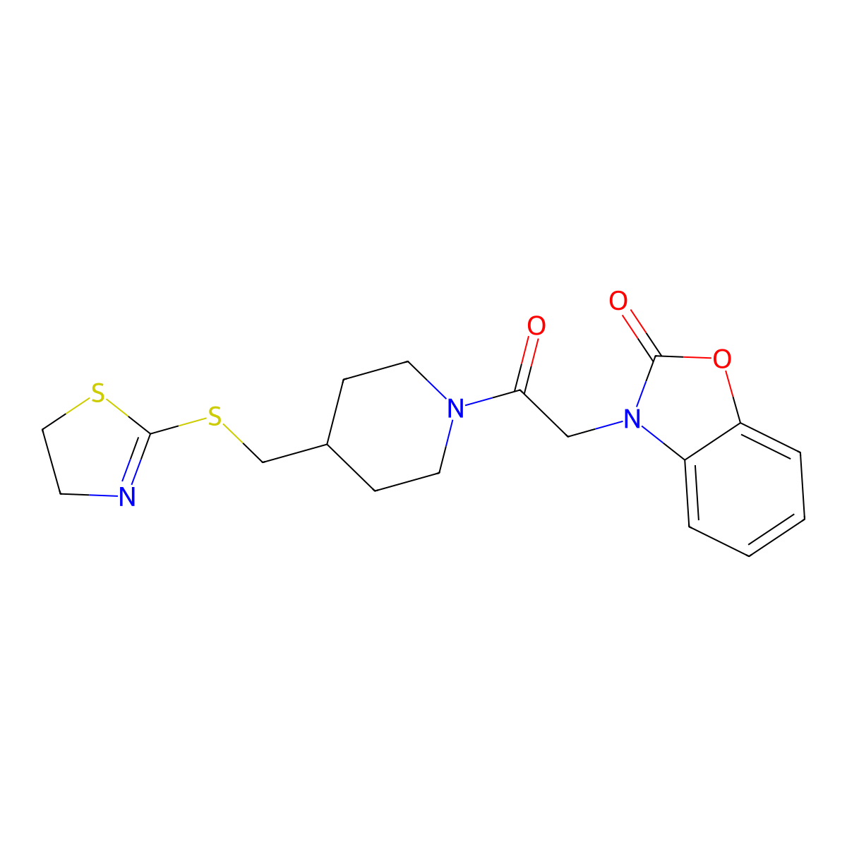 3-(2-(4-(((4,5-dihydrothiazol-2-yl)thio)methyl)piperidin-1-yl)-2-oxoethyl)benzo[d]oxazol-2(3H)-one molecular structure, CAS 1421500-20-0