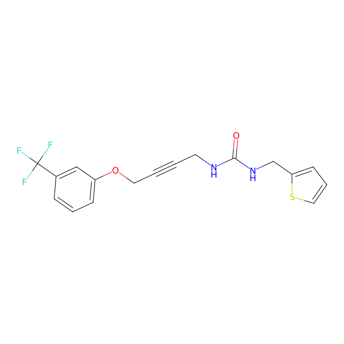 1-(Thiophen-2-ylmethyl)-3-(4-(3-(trifluoromethyl)phenoxy)but-2-yn-1-yl)urea molecular structure, CAS 1421500-21-1