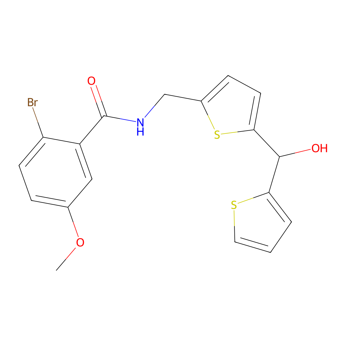 2-Bromo-N-({5-[hydroxy(thiophen-2-YL)methyl]thiophen-2-YL}methyl)-5-methoxybenzamide molecular structure, CAS 1421500-25-5