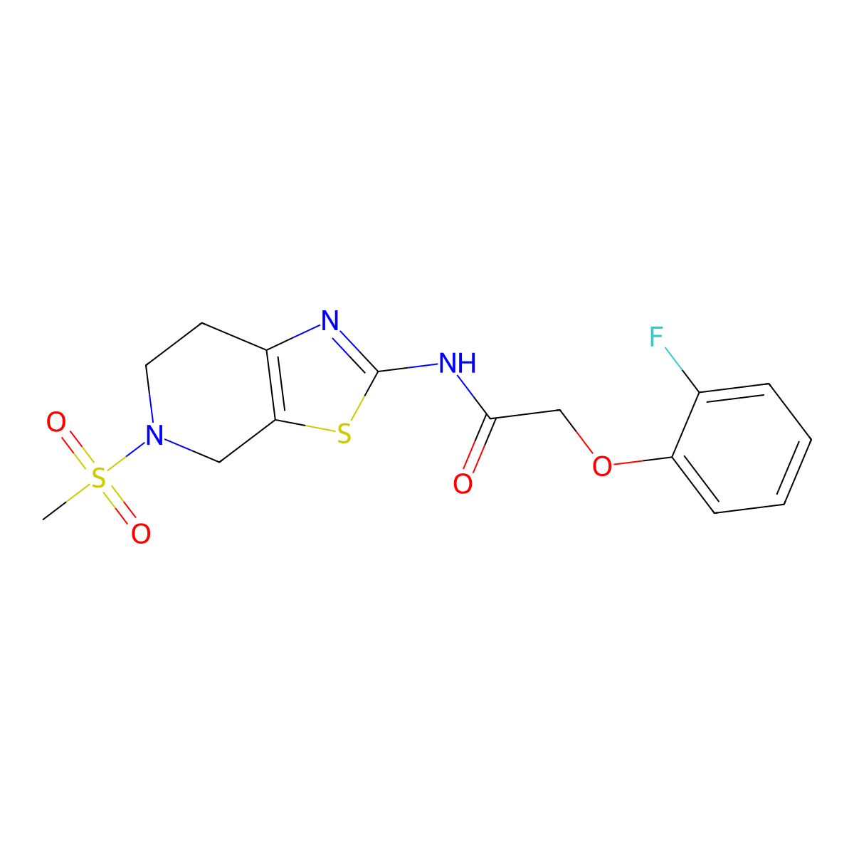 2-(2-fluorophenoxy)-N-(5-(methylsulfonyl)-4,5,6,7-tetrahydrothiazolo[5,4-c]pyridin-2-yl)acetamide molecular structure, CAS 1421500-33-5