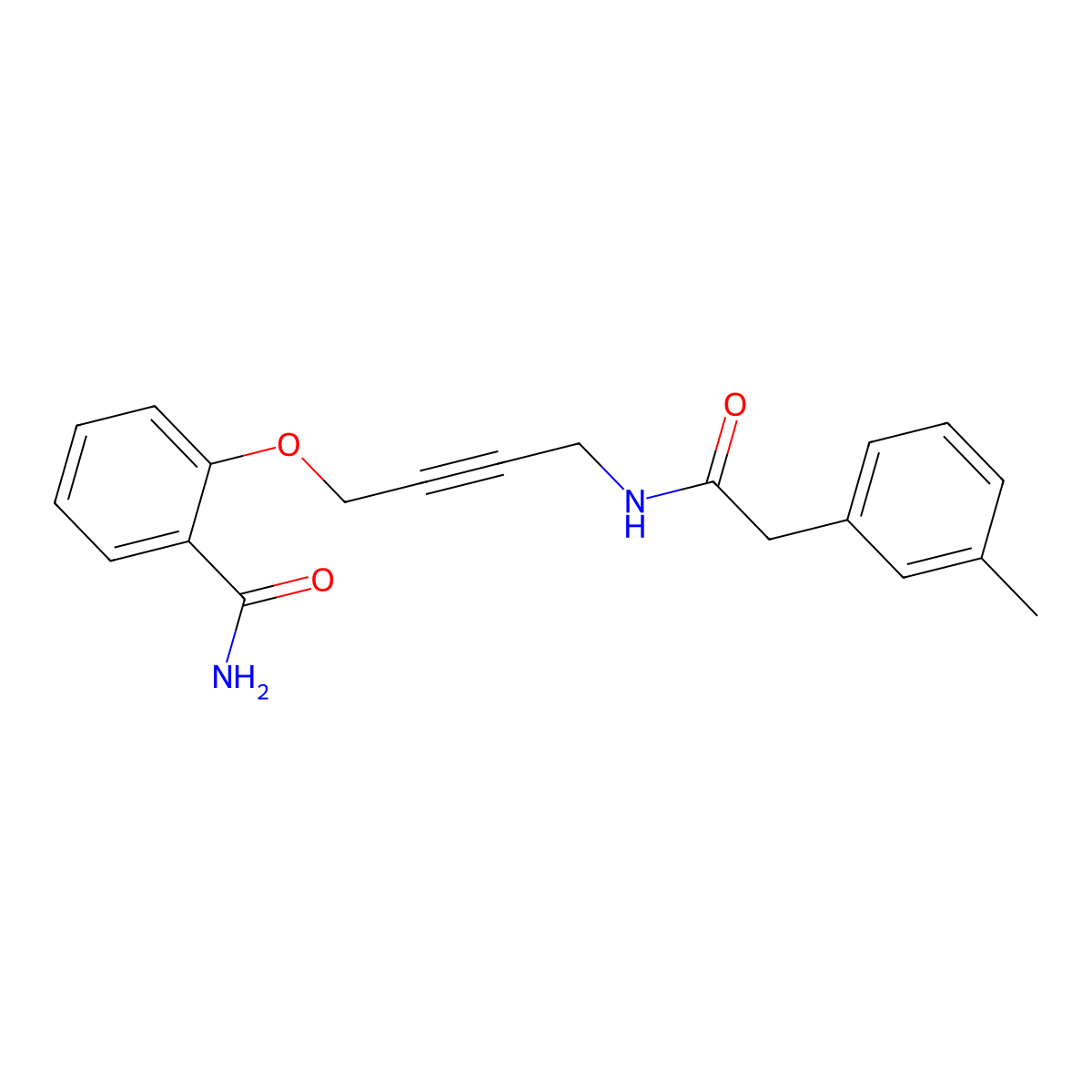 2-((4-(2-(m-Tolyl)acetamido)but-2-yn-1-yl)oxy)benzamide molecular structure, CAS 1421500-44-8