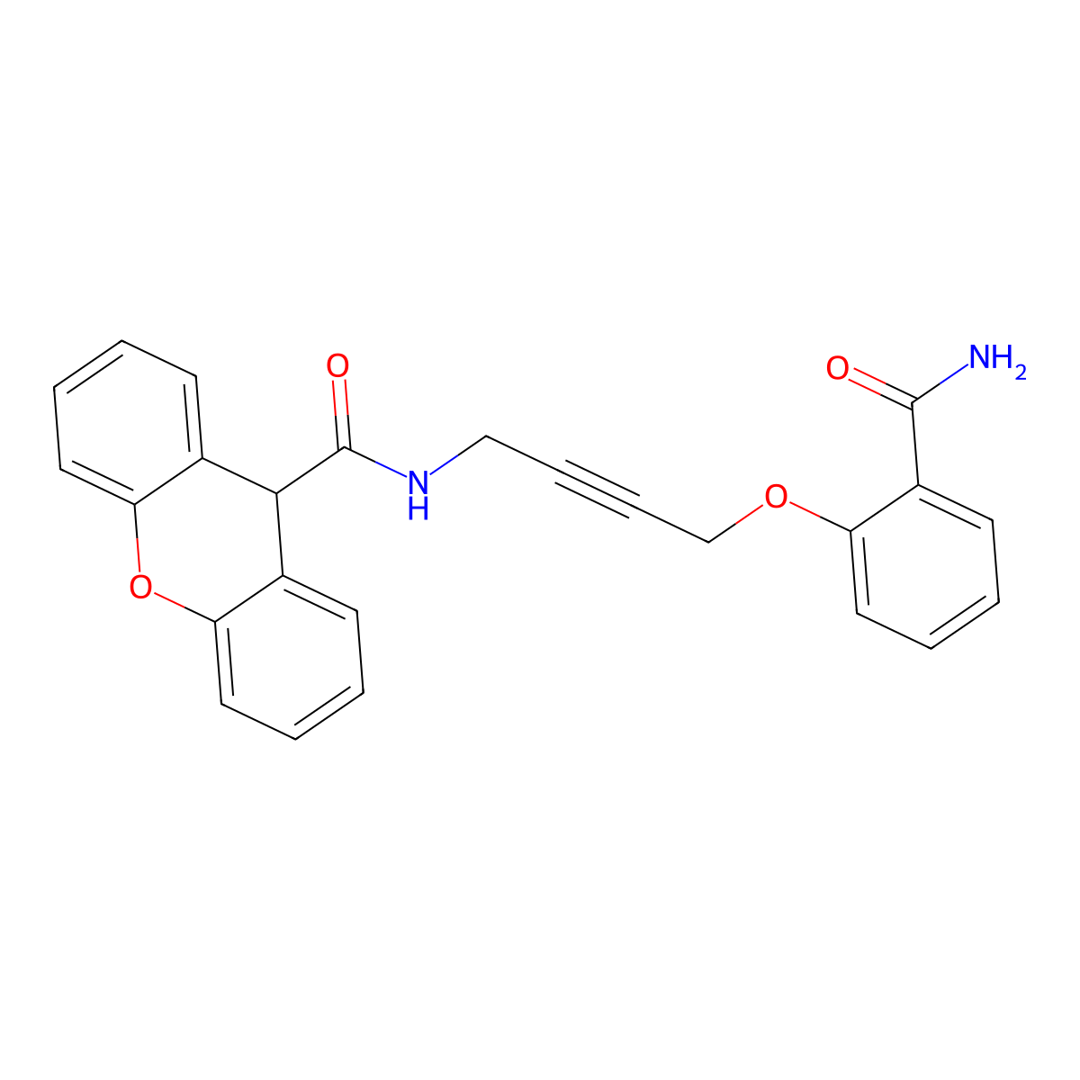 N-(4-(2-carbamoylphenoxy)but-2-yn-1-yl)-9H-xanthene-9-carboxamide molecular structure, CAS 1421500-53-9