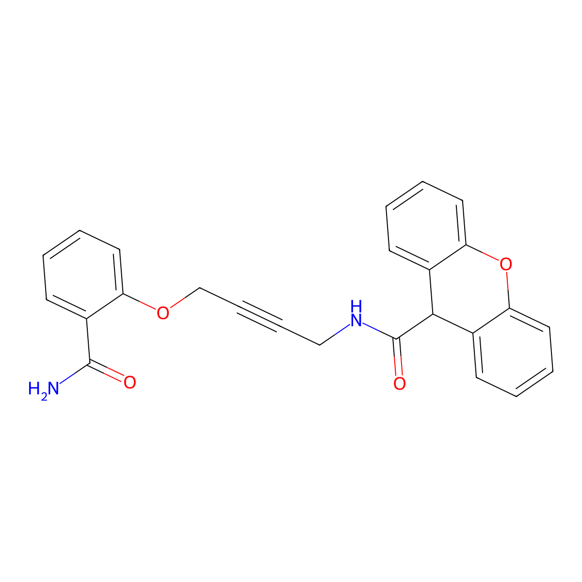 N-(4-(2-carbamoylphenoxy)but-2-yn-1-yl)-9H-xanthene-9-carboxamide molecular structure, CAS 1421500-53-9