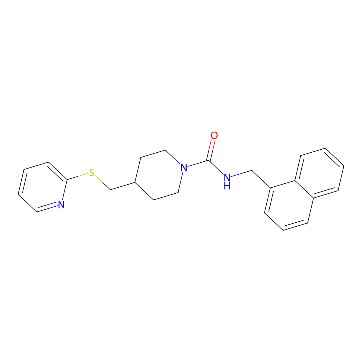 N-(naphthalen-1-ylmethyl)-4-((pyridin-2-ylthio)methyl)piperidine-1-carboxamide molecular structure, CAS 1421500-54-0