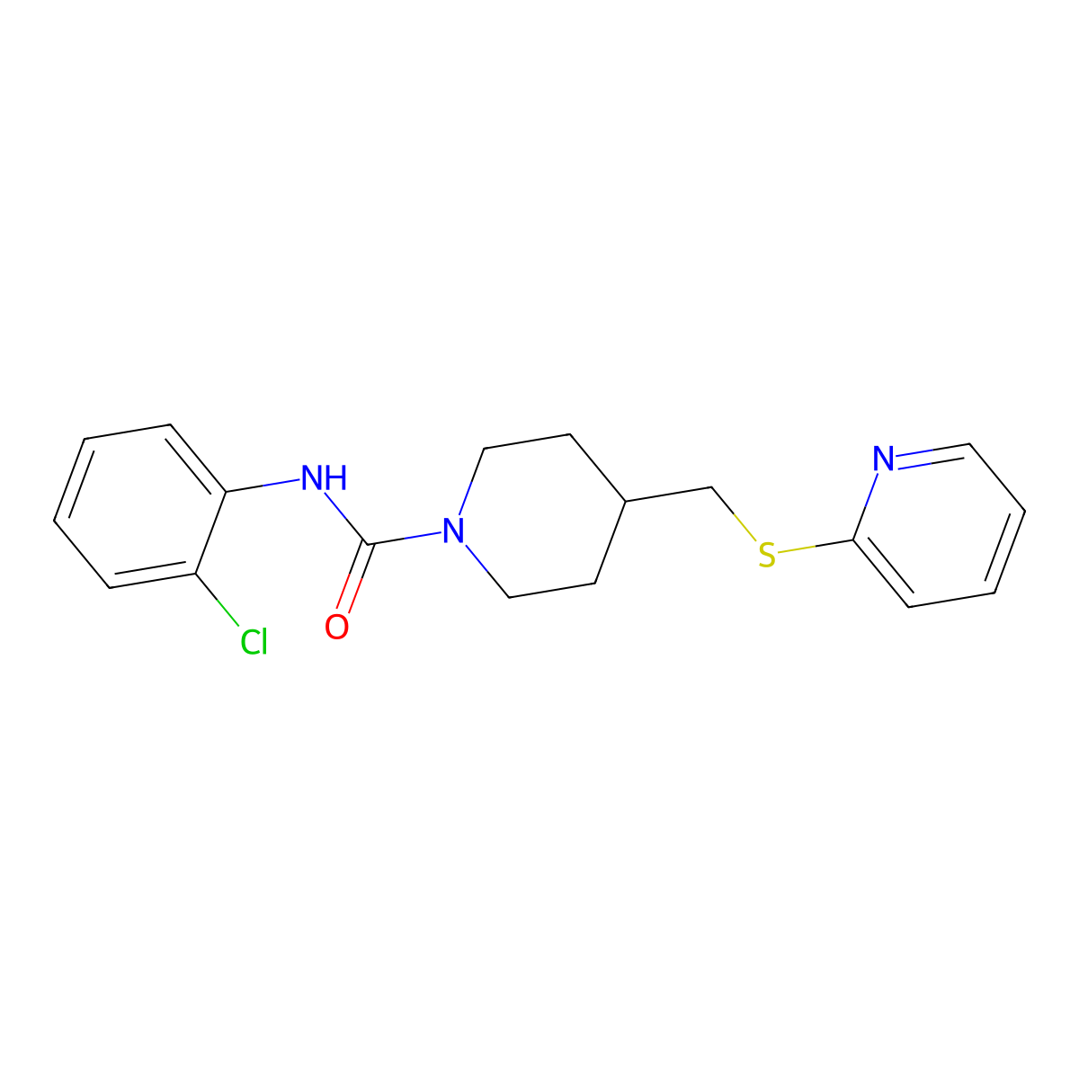 N-(2-chlorophenyl)-4-((pyridin-2-ylthio)methyl)piperidine-1-carboxamide molecular structure, CAS 1421500-62-0