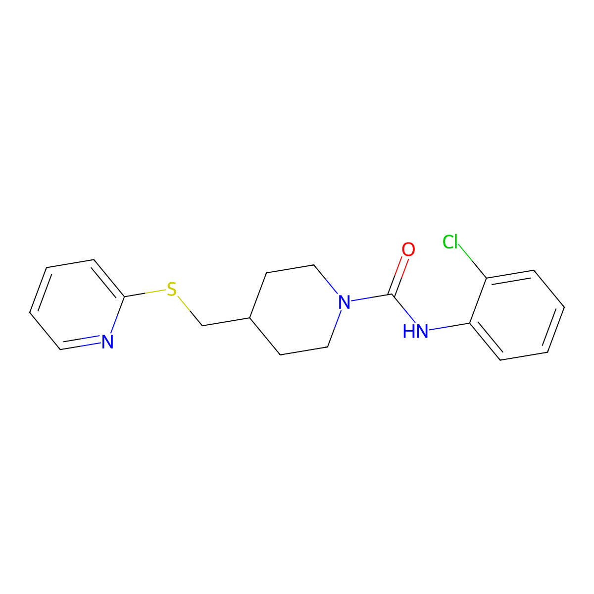 N-(2-chlorophenyl)-4-((pyridin-2-ylthio)methyl)piperidine-1-carboxamide molecular structure, CAS 1421500-62-0