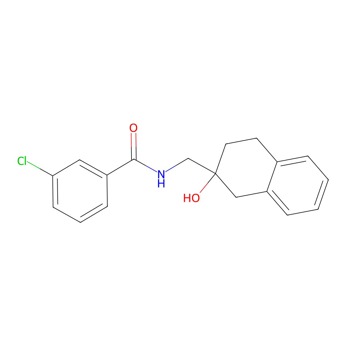 3-chloro-N-[(2-hydroxy-1,2,3,4-tetrahydronaphthalen-2-yl)methyl]benzamide molecular structure, CAS 1421500-66-4