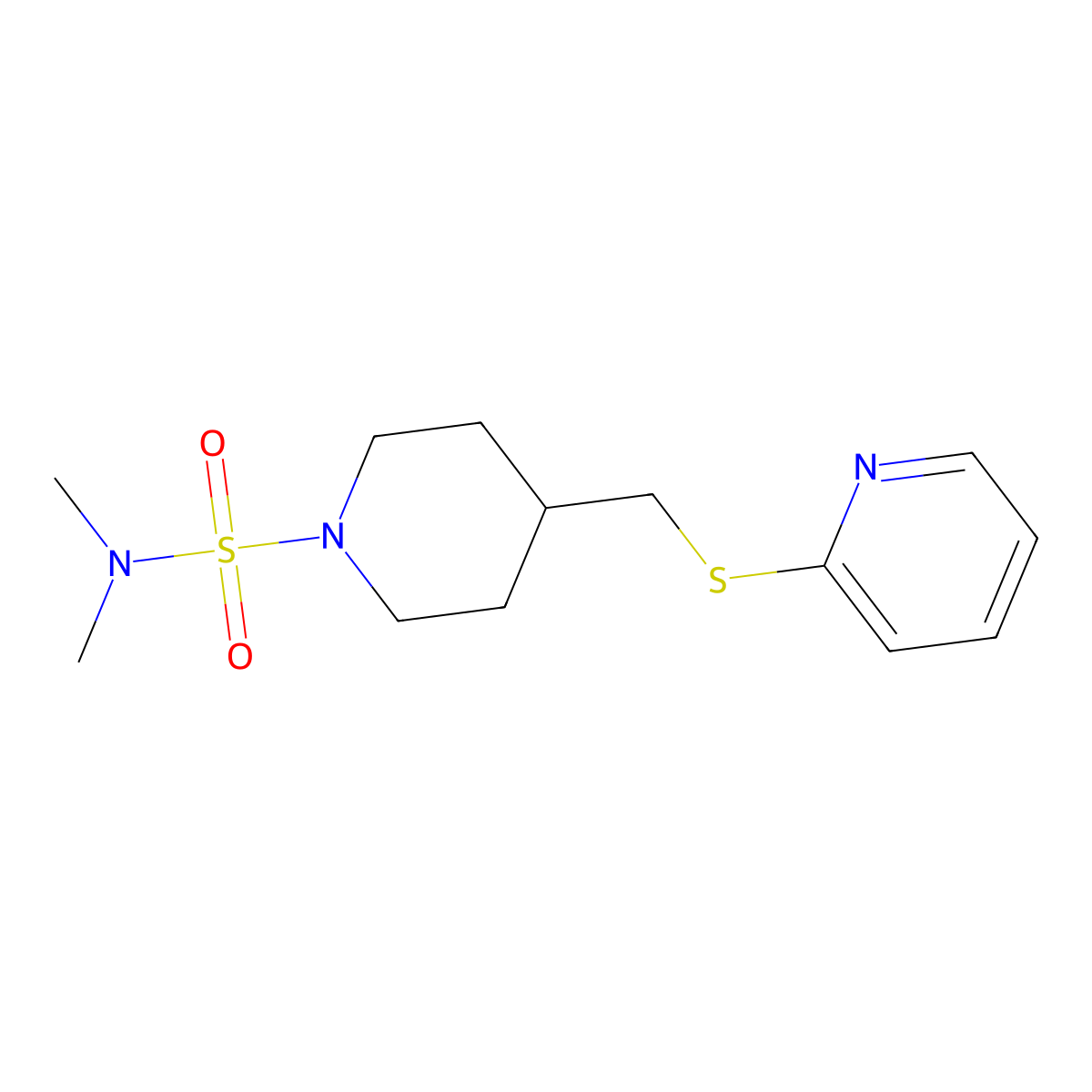N,N-dimethyl-4-((pyridin-2-ylthio)methyl)piperidine-1-sulfonamide molecular structure, CAS 1421500-70-0