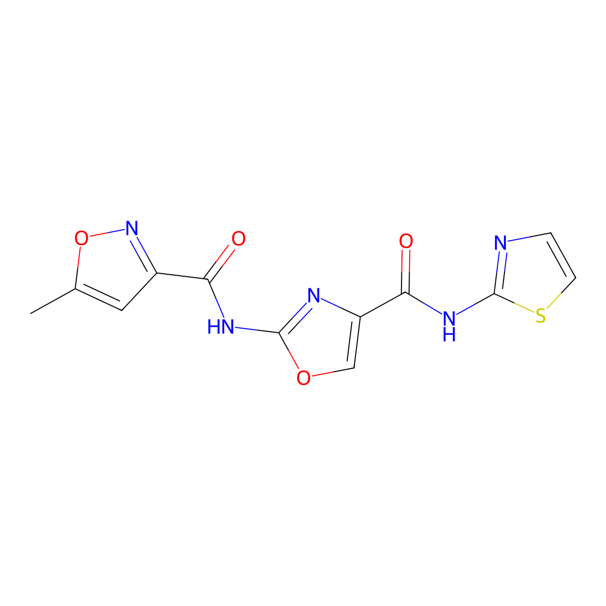 5-methyl-N-(4-(thiazol-2-ylcarbamoyl)oxazol-2-yl)isoxazole-3-carboxamide molecular structure, CAS 1421500-77-7