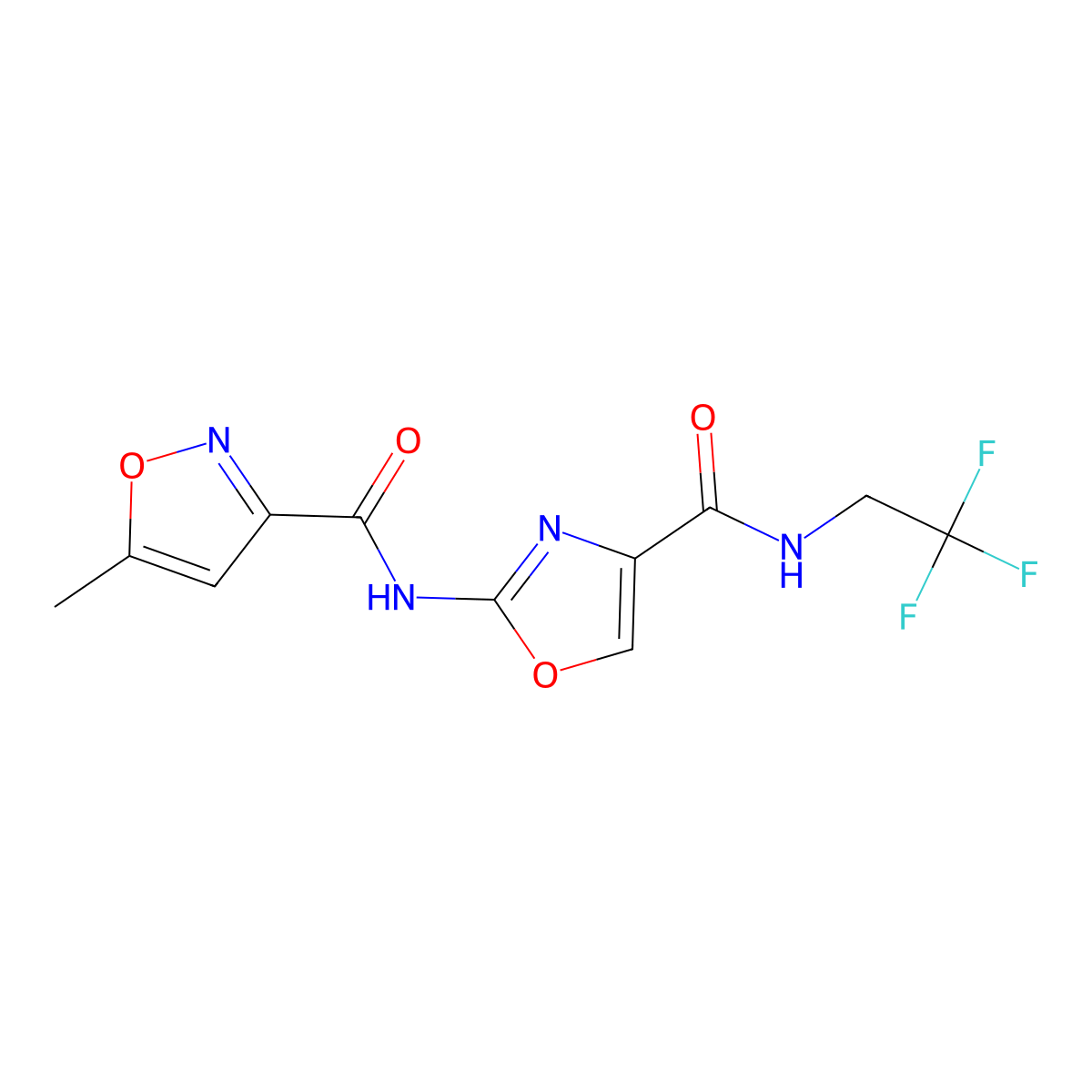 5-methyl-N-(4-((2,2,2-trifluoroethyl)carbamoyl)oxazol-2-yl)isoxazole-3-carboxamide molecular structure, CAS 1421500-82-4