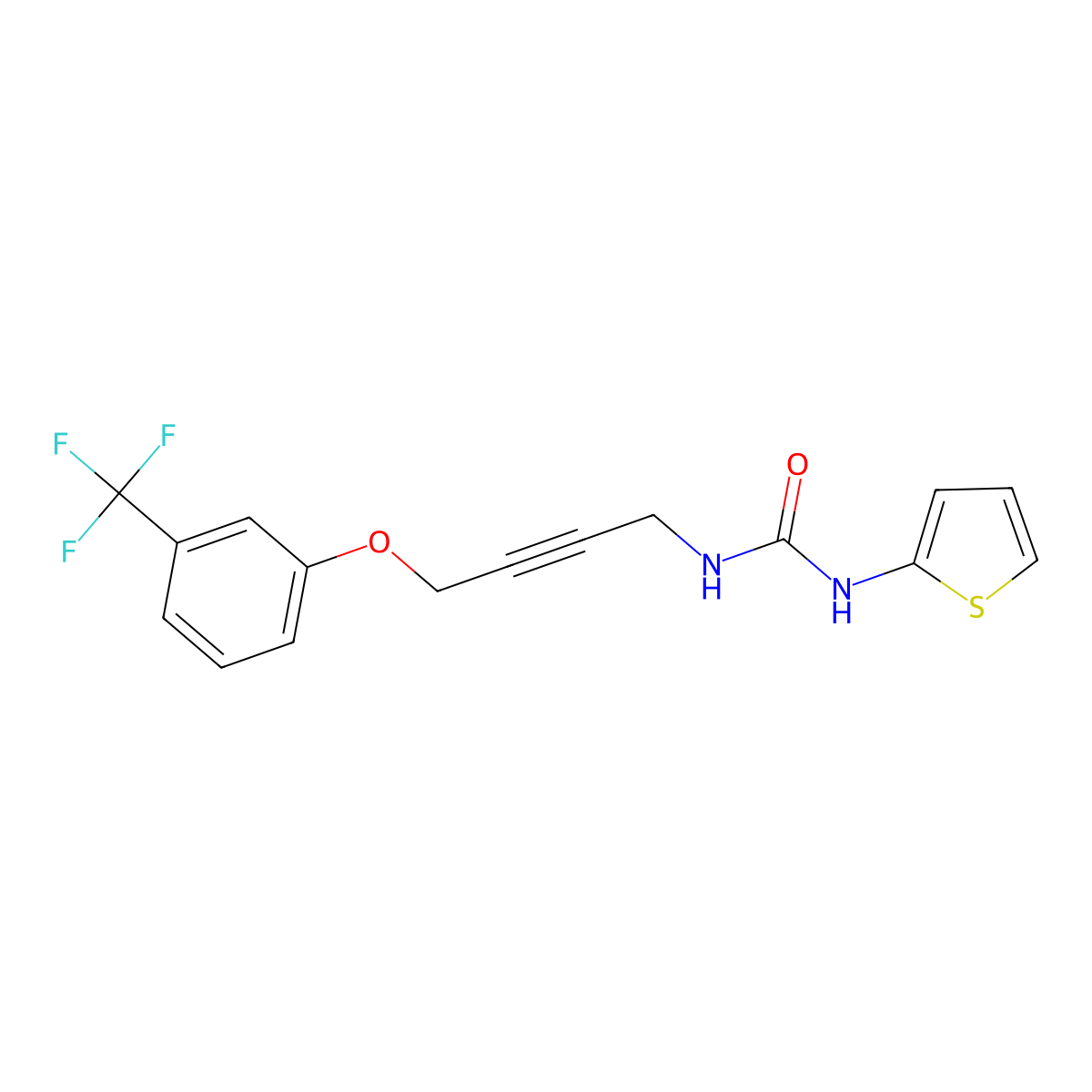 1-(Thiophen-2-yl)-3-(4-(3-(trifluoromethyl)phenoxy)but-2-yn-1-yl)urea molecular structure, CAS 1421500-84-6