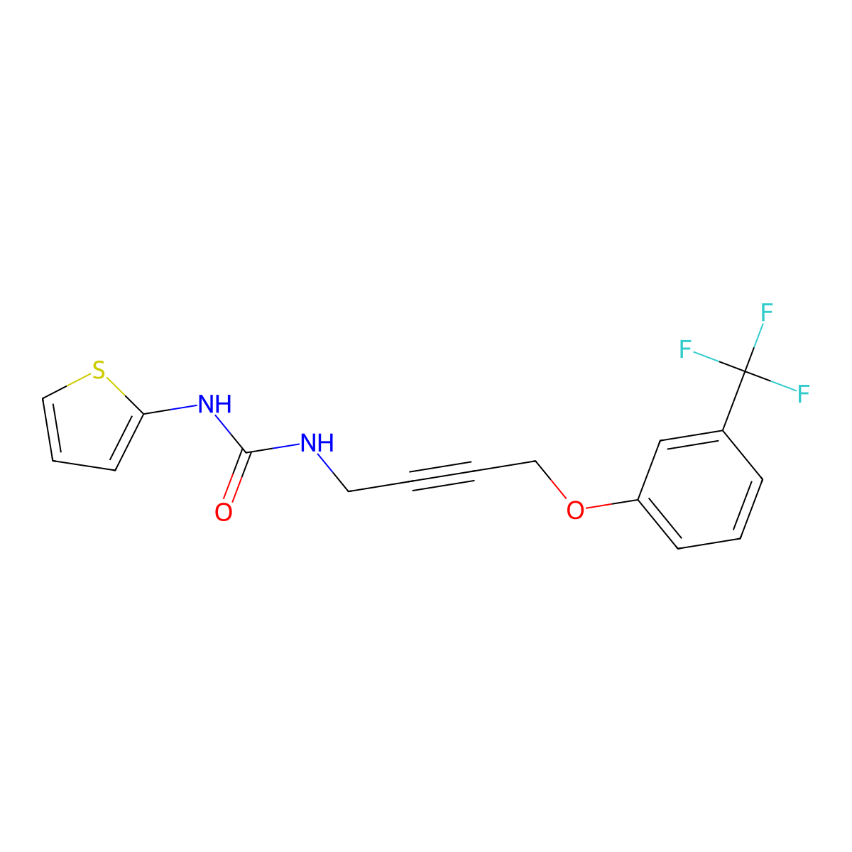 1-(Thiophen-2-yl)-3-(4-(3-(trifluoromethyl)phenoxy)but-2-yn-1-yl)urea molecular structure, CAS 1421500-84-6