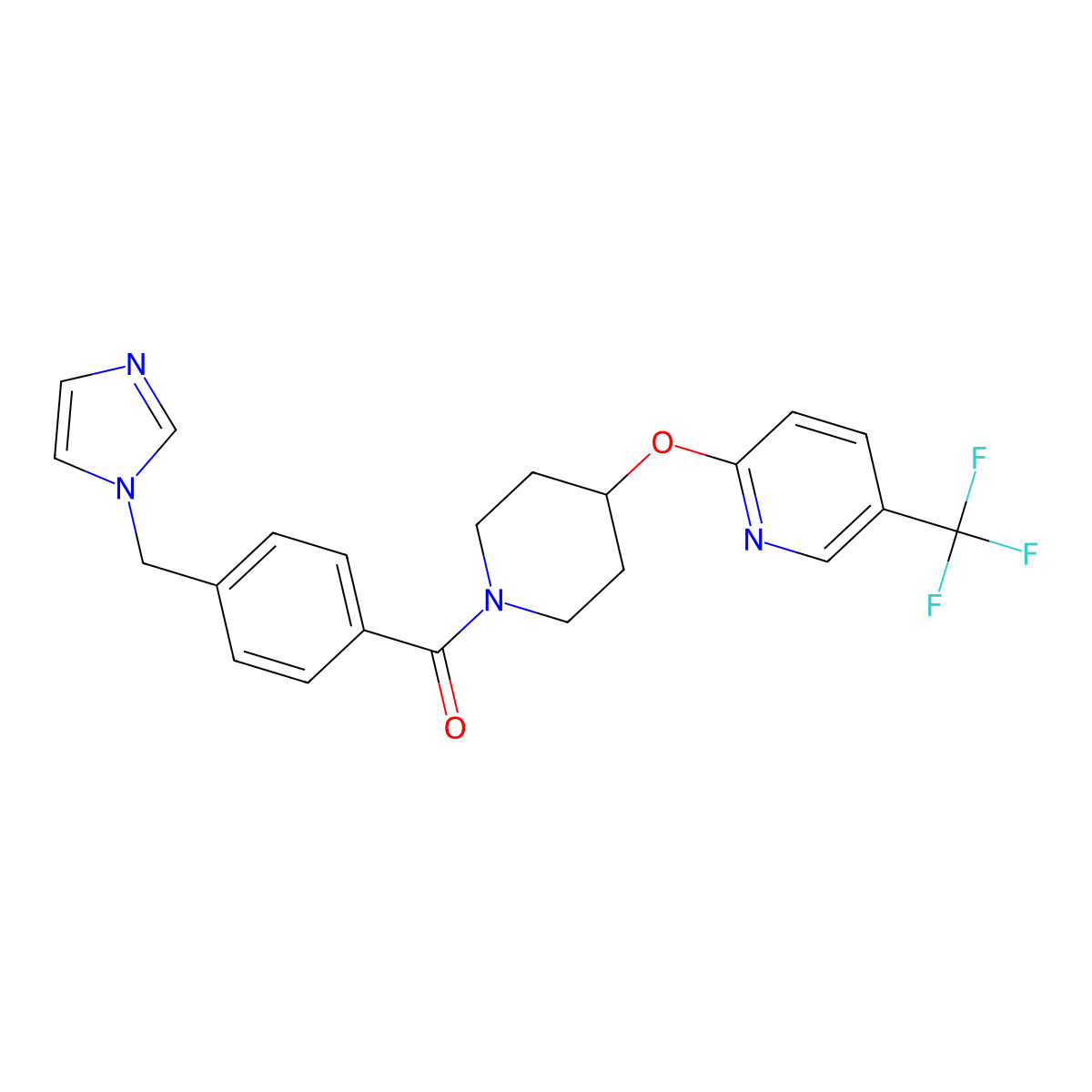 (4-((1H-imidazol-1-yl)methyl)phenyl)(4-((5-(trifluoromethyl)pyridin-2-yl)oxy)piperidin-1-yl)methanone molecular structure, CAS 1421500-88-0