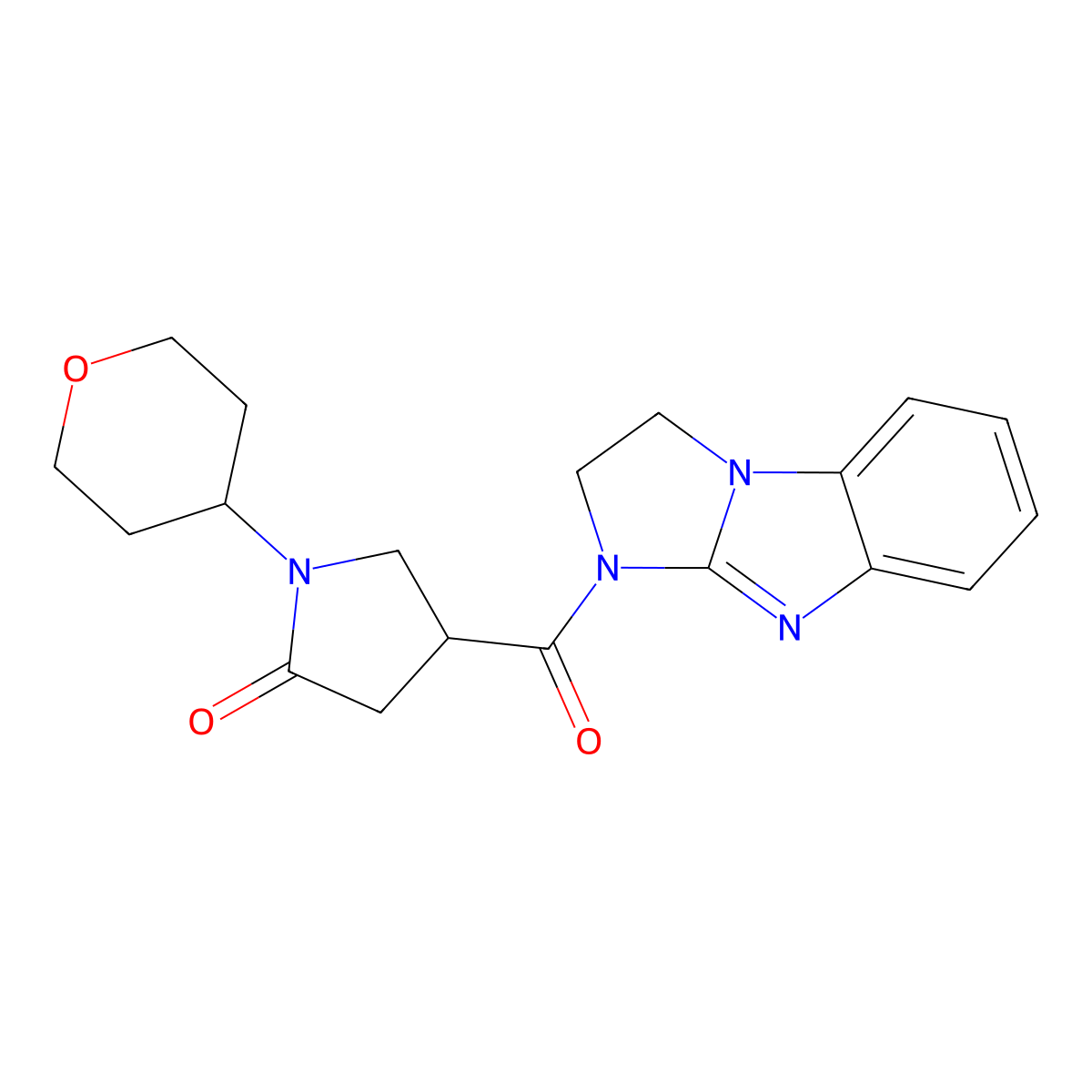 4-(2,3-dihydro-1H-benzo[d]imidazo[1,2-a]imidazole-1-carbonyl)-1-(tetrahydro-2H-pyran-4-yl)pyrrolidin-2-one molecular structure, CAS 1421500-89-1