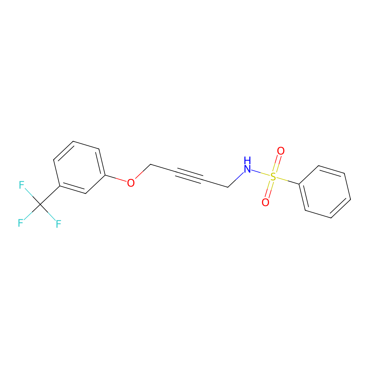 N-(4-(3-(trifluoromethyl)phenoxy)but-2-yn-1-yl)benzenesulfonamide molecular structure, CAS 1421500-90-4