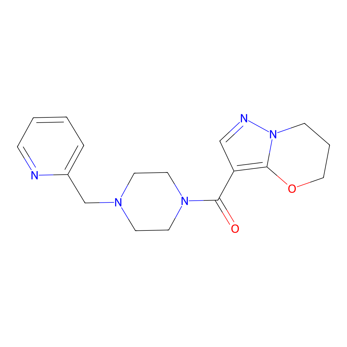 (6,7-dihydro-5H-pyrazolo[5,1-b][1,3]oxazin-3-yl)(4-(pyridin-2-ylmethyl)piperazin-1-yl)methanone molecular structure, CAS 1421500-93-7