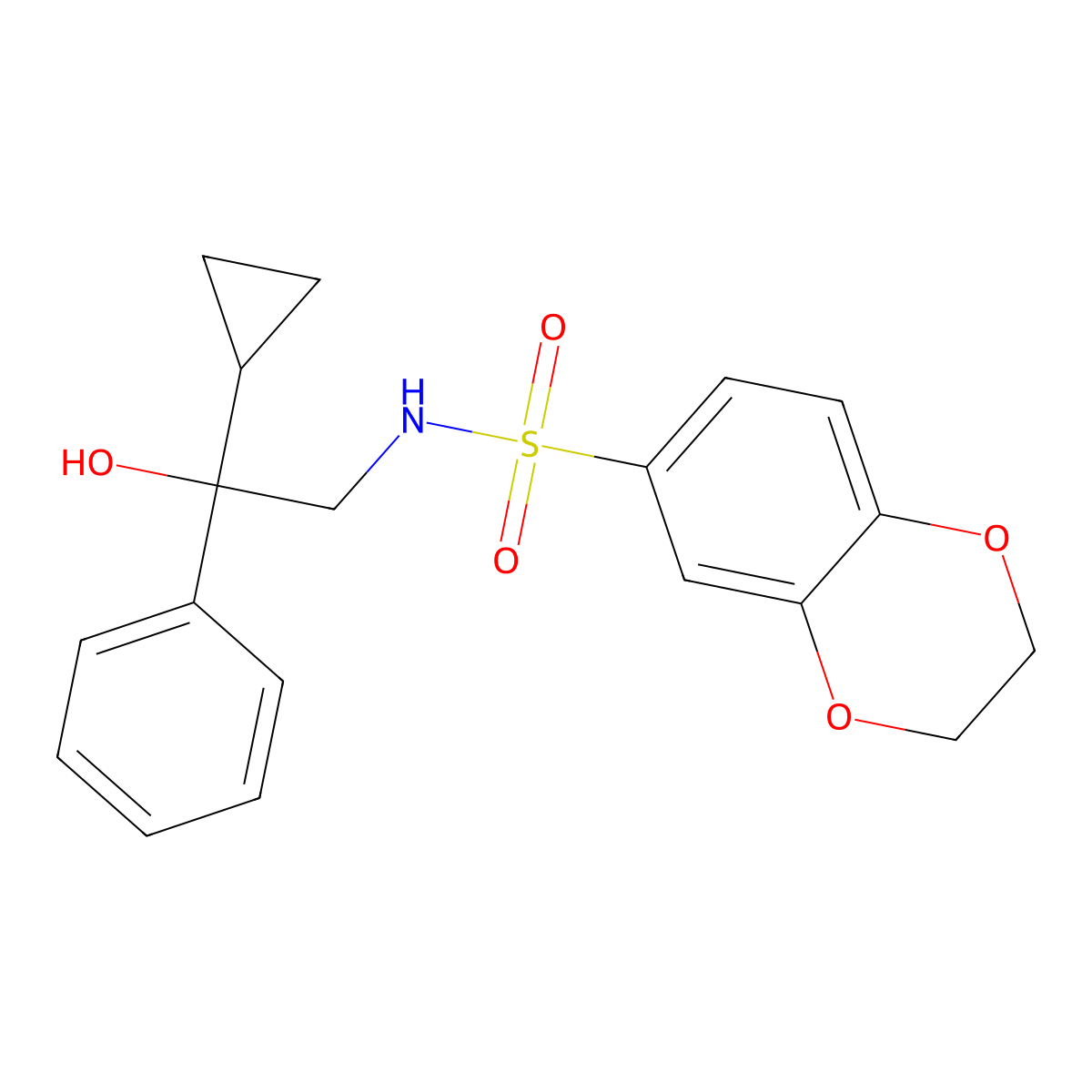 N-(2-cyclopropyl-2-hydroxy-2-phenylethyl)-2,3-dihydrobenzo[b][1,4]dioxine-6-sulfonamide molecular structure, CAS 1421500-99-3