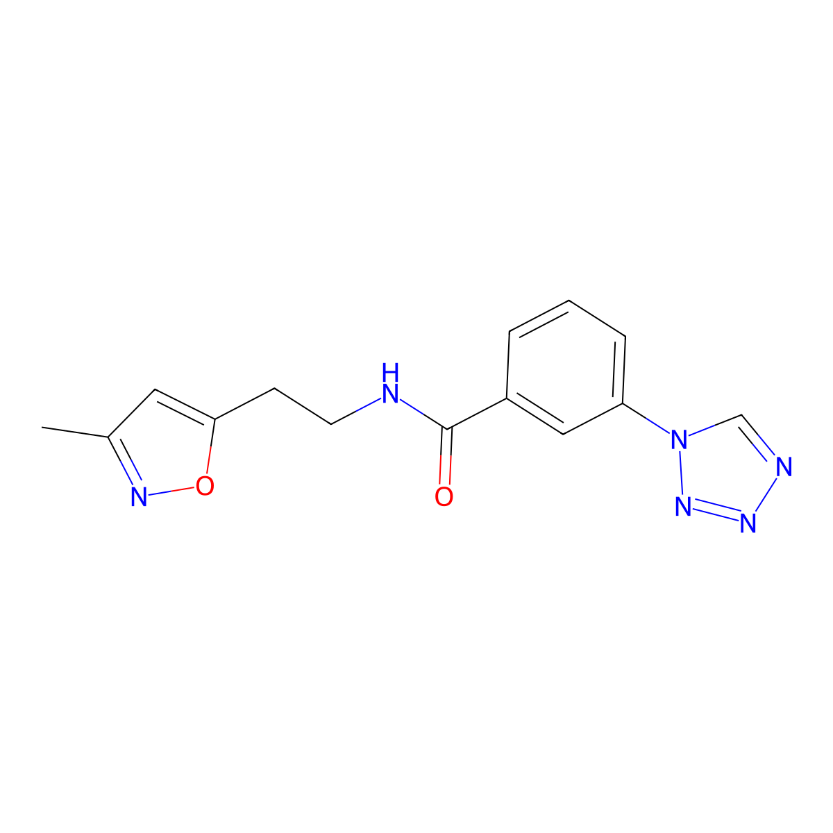 N-(2-(3-methylisoxazol-5-yl)ethyl)-3-(1H-tetrazol-1-yl)benzamide molecular structure, CAS 1421501-01-0
