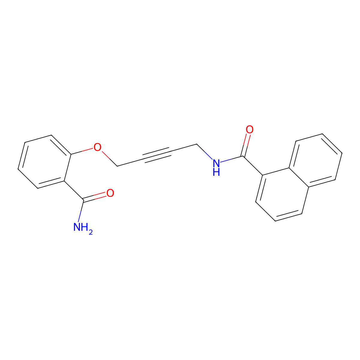 N-(4-(2-carbamoylphenoxy)but-2-yn-1-yl)-1-naphthamide molecular structure, CAS 1421501-15-6