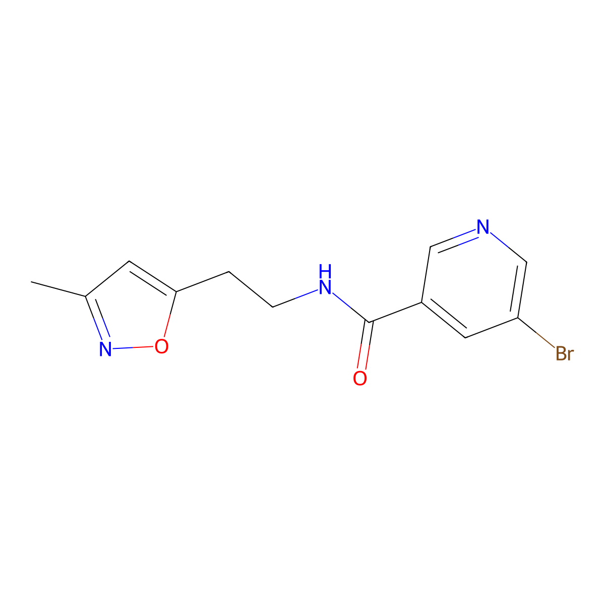 5-bromo-N-(2-(3-methylisoxazol-5-yl)ethyl)nicotinamide molecular structure, CAS 1421501-20-3