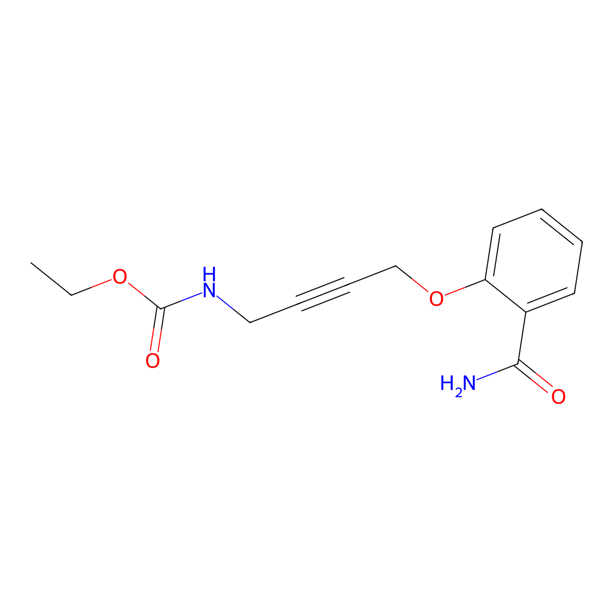 Ethyl (4-(2-carbamoylphenoxy)but-2-yn-1-yl)carbamate molecular structure, CAS 1421501-22-5