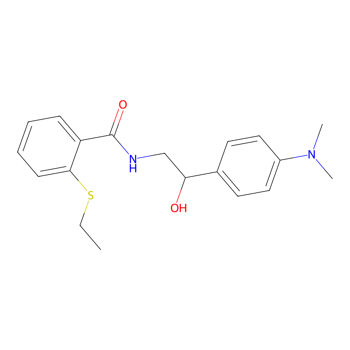 N-(2-(4-(dimethylamino)phenyl)-2-hydroxyethyl)-2-(ethylthio)benzamide molecular structure, CAS 1421501-23-6