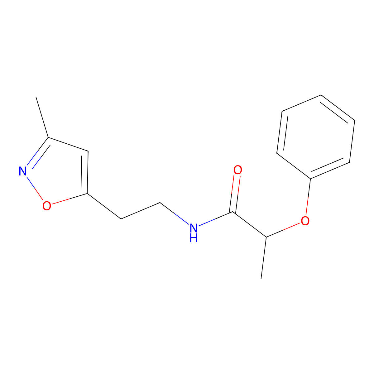 N-(2-(3-methylisoxazol-5-yl)ethyl)-2-phenoxypropanamide molecular structure, CAS 1421501-27-0