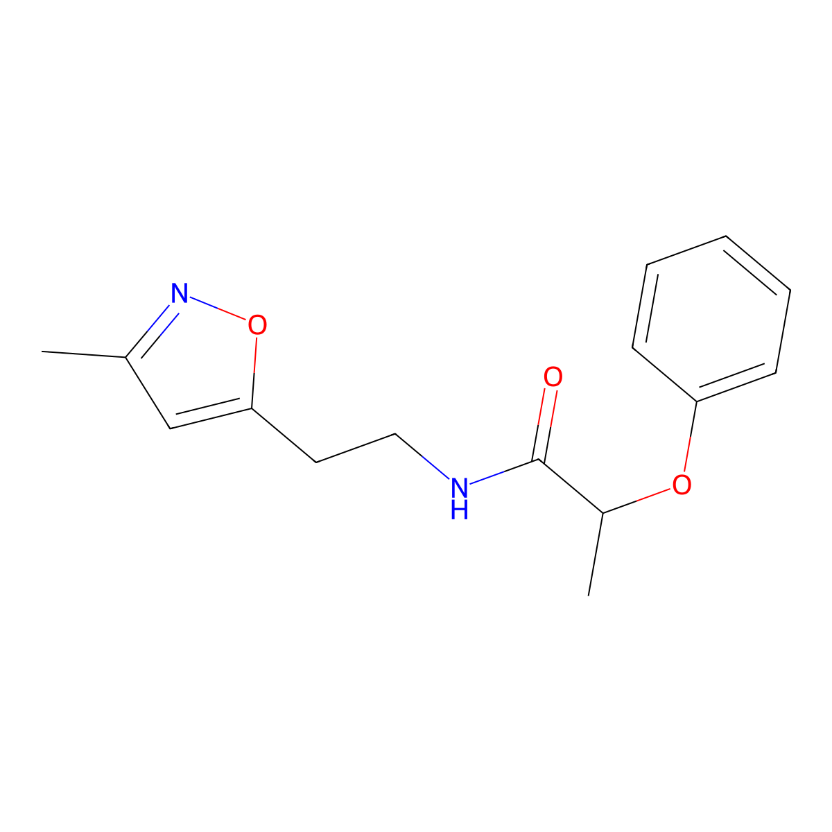 N-(2-(3-methylisoxazol-5-yl)ethyl)-2-phenoxypropanamide molecular structure, CAS 1421501-27-0