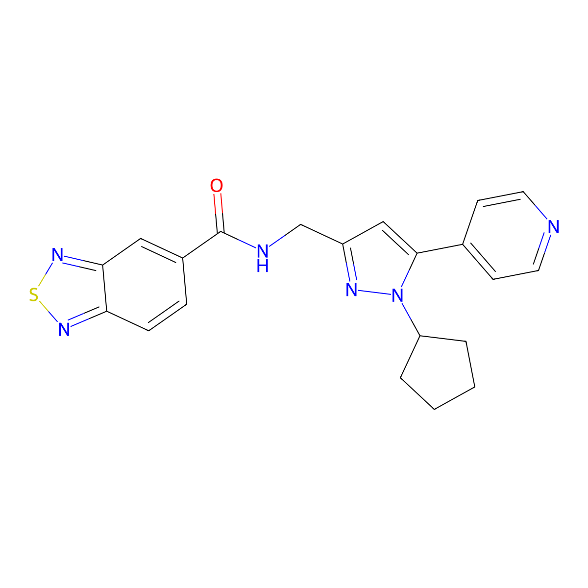 N-((1-cyclopentyl-5-(pyridin-4-yl)-1H-pyrazol-3-yl)methyl)benzo[c][1,2,5]thiadiazole-5-carboxamide molecular structure, CAS 1421501-45-2