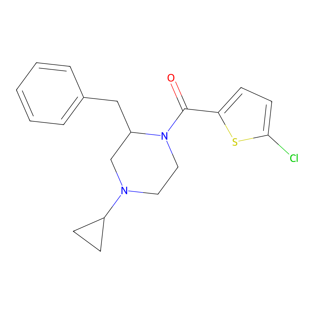 (2-Benzyl-4-cyclopropylpiperazin-1-yl)(5-chlorothiophen-2-yl)methanone molecular structure, CAS 1421501-48-5