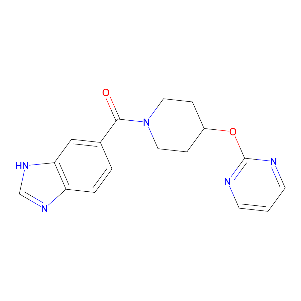 (1H-benzo[d]imidazol-5-yl)(4-(pyrimidin-2-yloxy)piperidin-1-yl)methanone molecular structure, CAS 1421501-49-6
