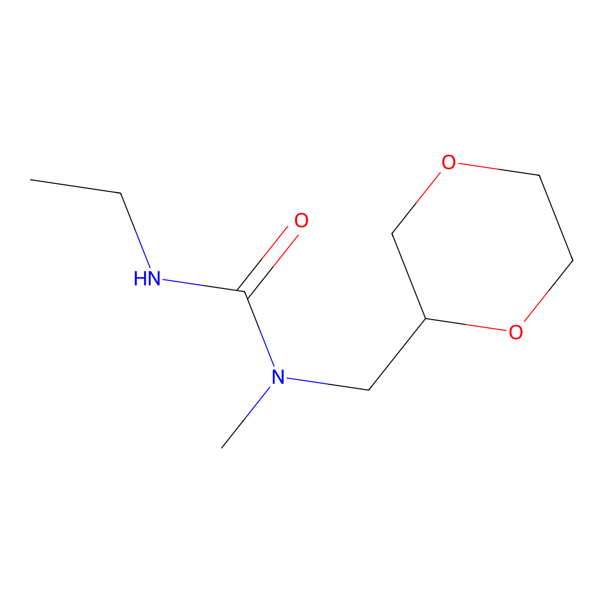 1-((1,4-Dioxan-2-yl)methyl)-3-ethyl-1-methylurea molecular structure, CAS 1421501-50-9