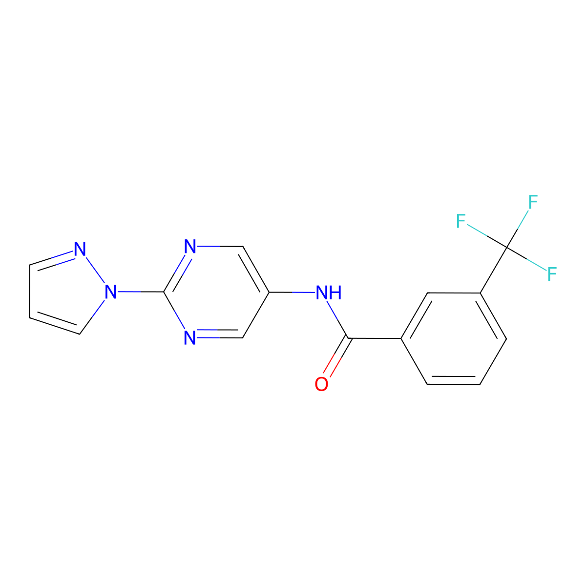 N-[2-(1H-pyrazol-1-yl)pyrimidin-5-yl]-3-(trifluoromethyl)benzamide molecular structure, CAS 1421501-51-0