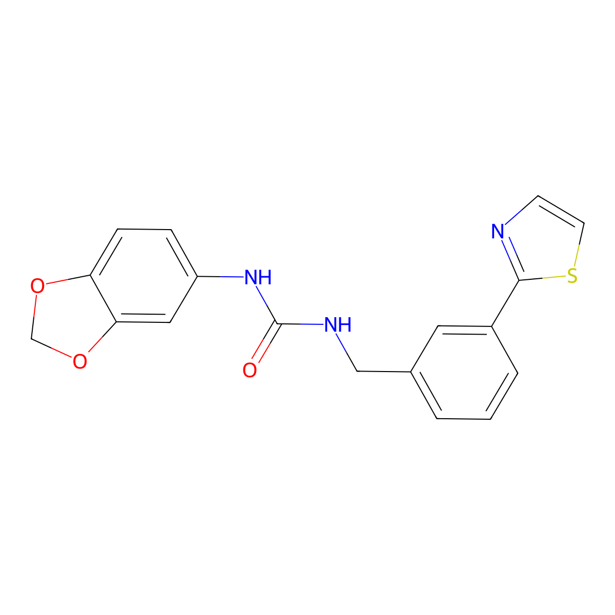 1-(Benzo[d][1,3]dioxol-5-yl)-3-(3-(thiazol-2-yl)benzyl)urea molecular structure, CAS 1421501-60-1