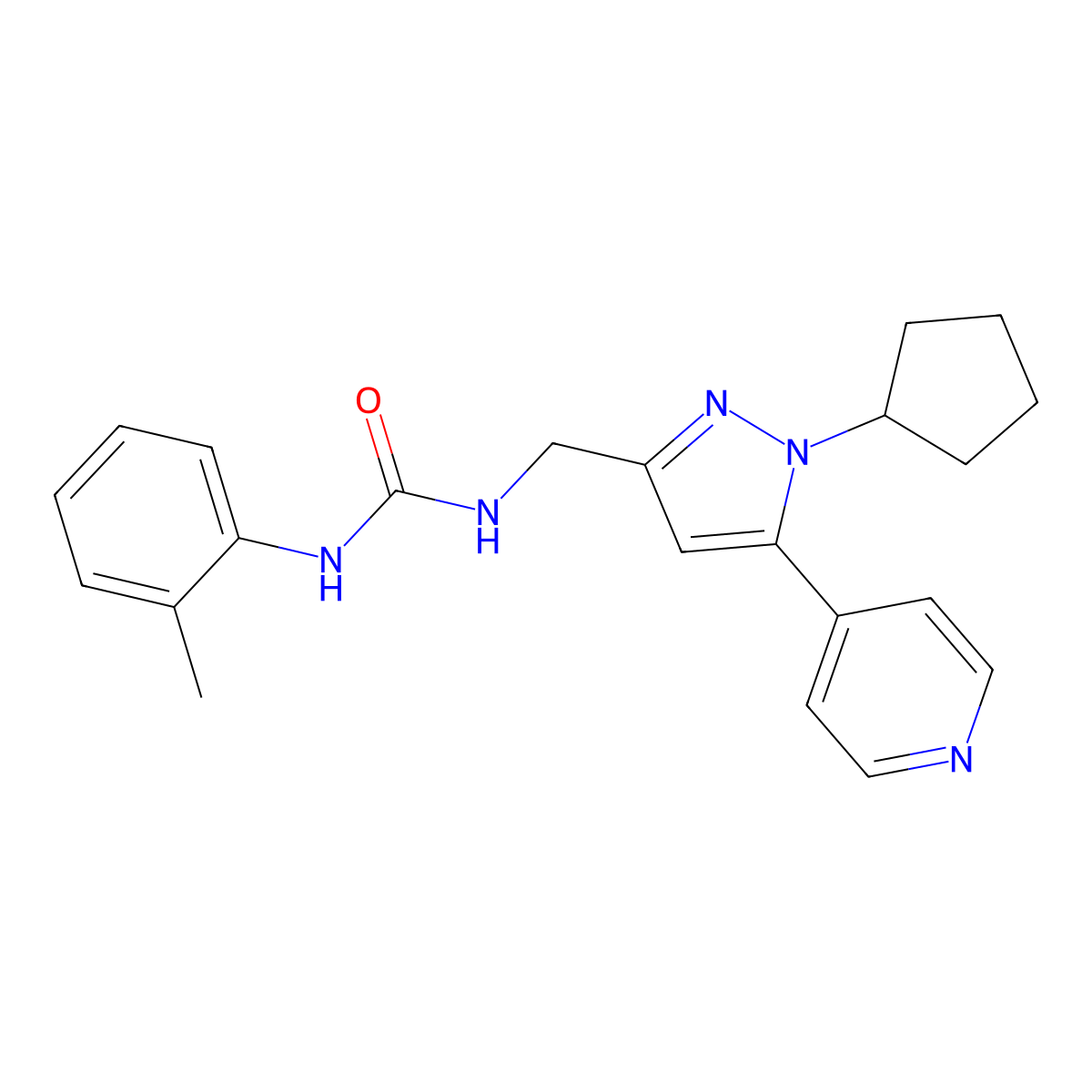 1-((1-cyclopentyl-5-(pyridin-4-yl)-1H-pyrazol-3-yl)methyl)-3-(o-tolyl)urea molecular structure, CAS 1421501-70-3