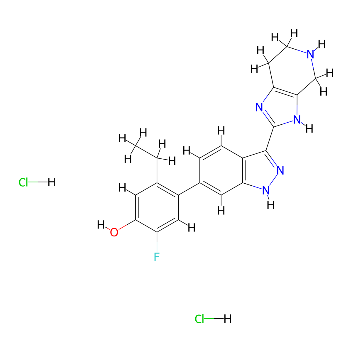 5-ethyl-2-fluoro-4-[3-(4,5,6,7-tetrahydro-3H-imidazo[4,5-c]pyridin-2-yl)-1H-indazol-6-yl]phenol;dihydrochloride molecular structure, CAS 1421502-63-7