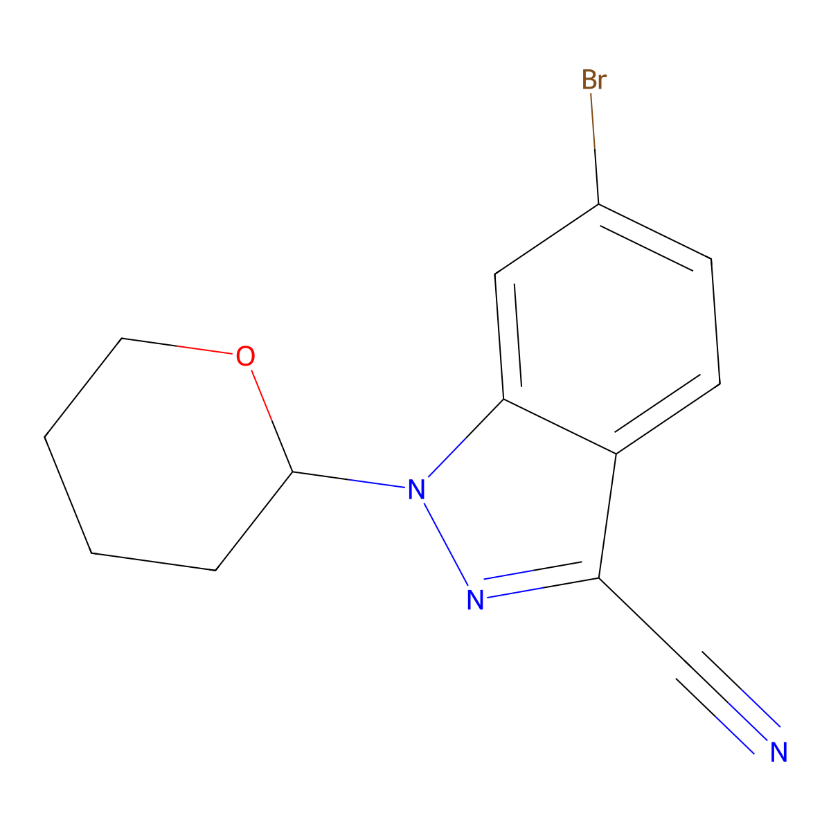 6-Bromo-1-(tetrahydro-2H-pyran-2-yl)-1H-indazole-3-carbonitrile molecular structure, CAS 1421503-37-8