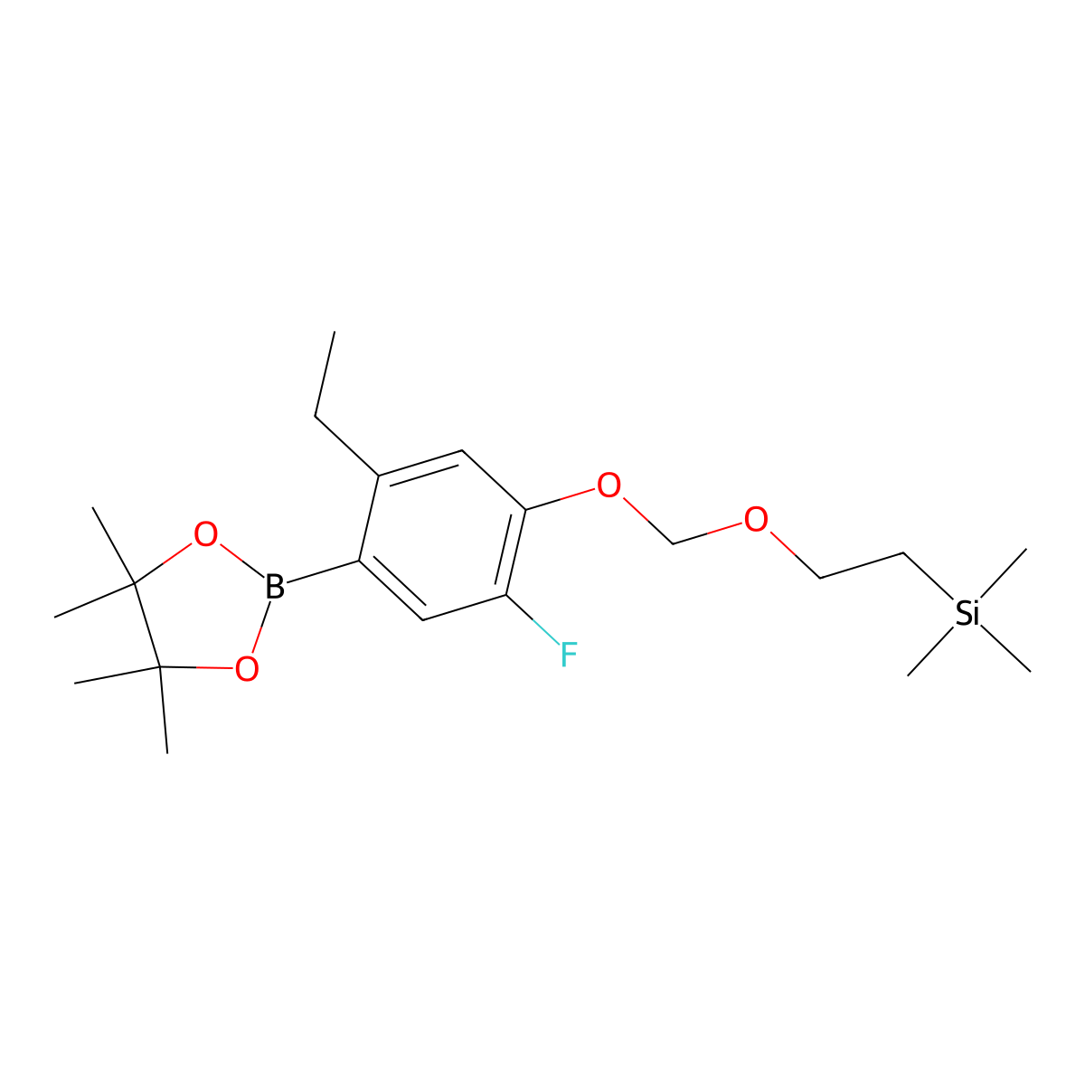 (2-((5-Ethyl-2-fluoro-4-(4,4,5,5-tetramethyl-1,3,2-dioxaborolan-2-yl)phenoxy)methoxy)ethyl)trimethylsilane molecular structure, CAS 1421503-40-3