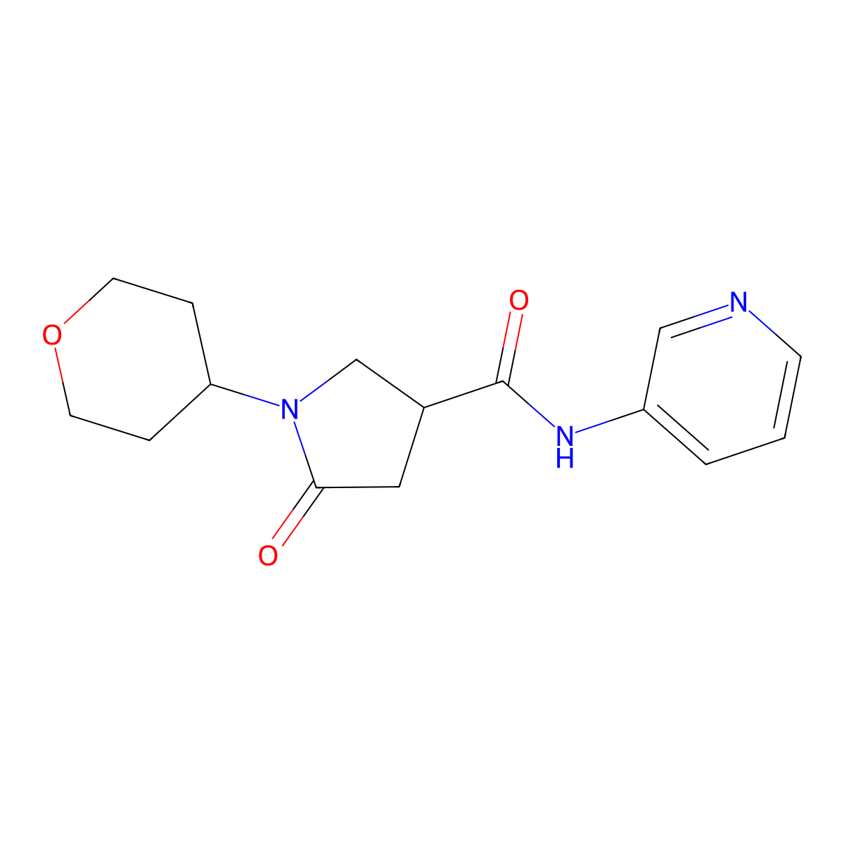 5-oxo-N-(pyridin-3-yl)-1-(tetrahydro-2H-pyran-4-yl)pyrrolidine-3-carboxamide molecular structure, CAS 1421504-29-1