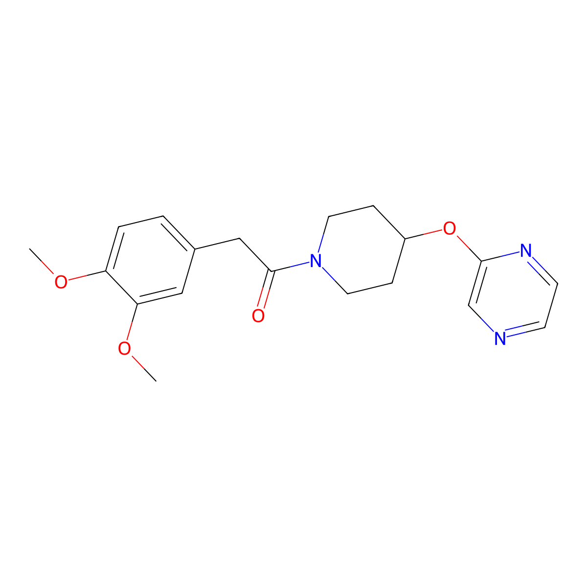 2-(3,4-Dimethoxyphenyl)-1-(4-(pyrazin-2-yloxy)piperidin-1-yl)ethanone molecular structure, CAS 1421504-30-4