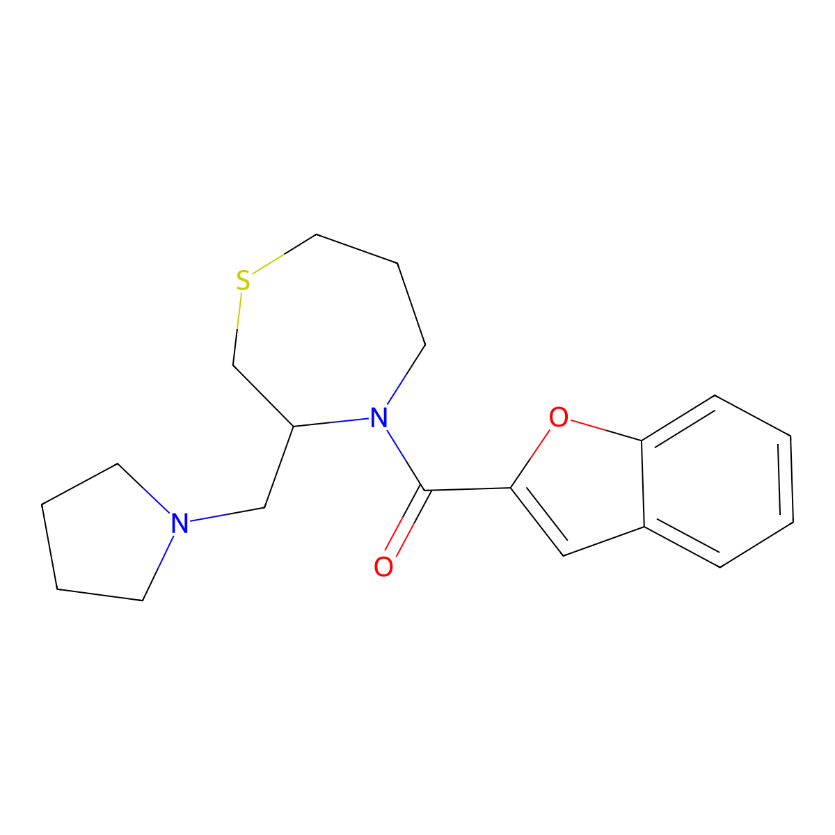 Benzofuran-2-yl(3-(pyrrolidin-1-ylmethyl)-1,4-thiazepan-4-yl)methanone molecular structure, CAS 1421504-34-8