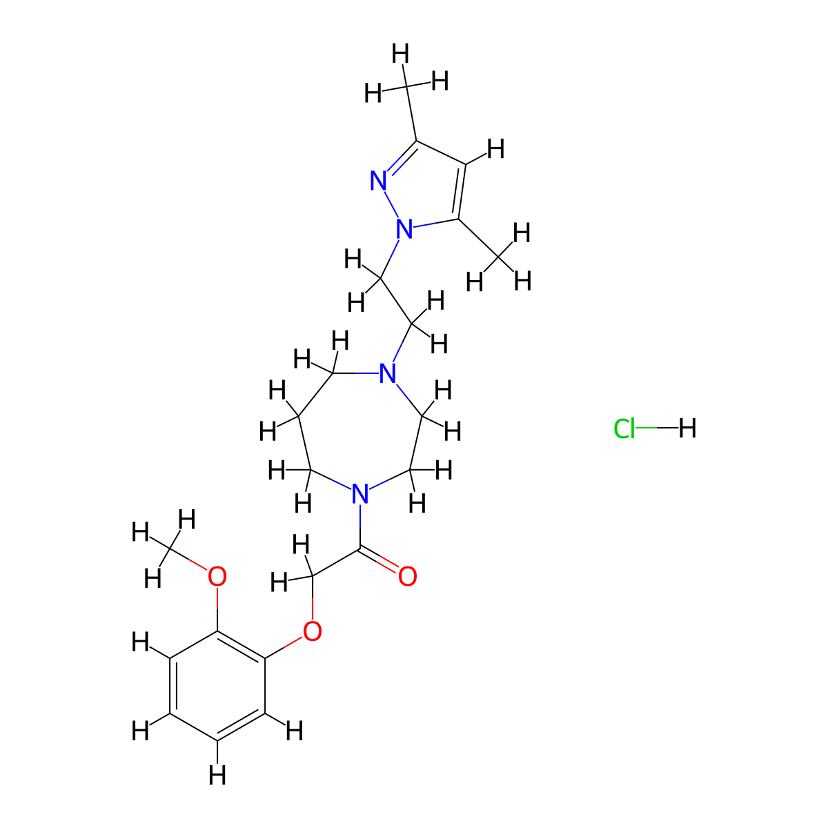 1-(4-(2-(3,5-dimethyl-1H-pyrazol-1-yl)ethyl)-1,4-diazepan-1-yl)-2-(2-methoxyphenoxy)ethanone hydrochloride molecular structure, CAS 1421504-37-1