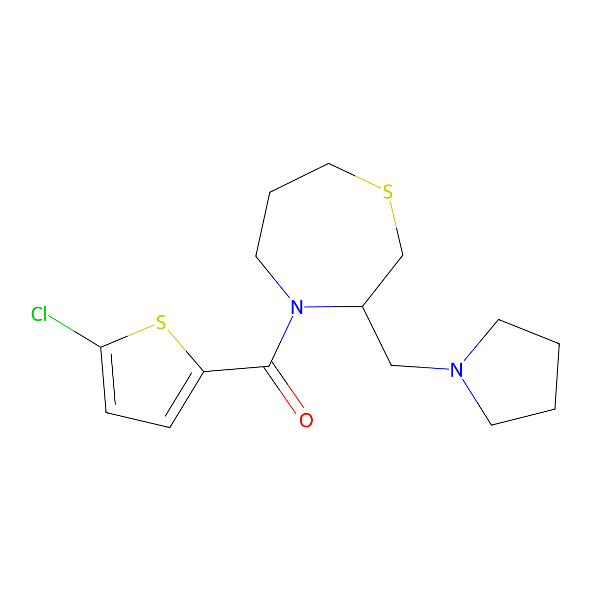 (5-Chlorothiophen-2-yl)(3-(pyrrolidin-1-ylmethyl)-1,4-thiazepan-4-yl)methanone molecular structure, CAS 1421504-42-8