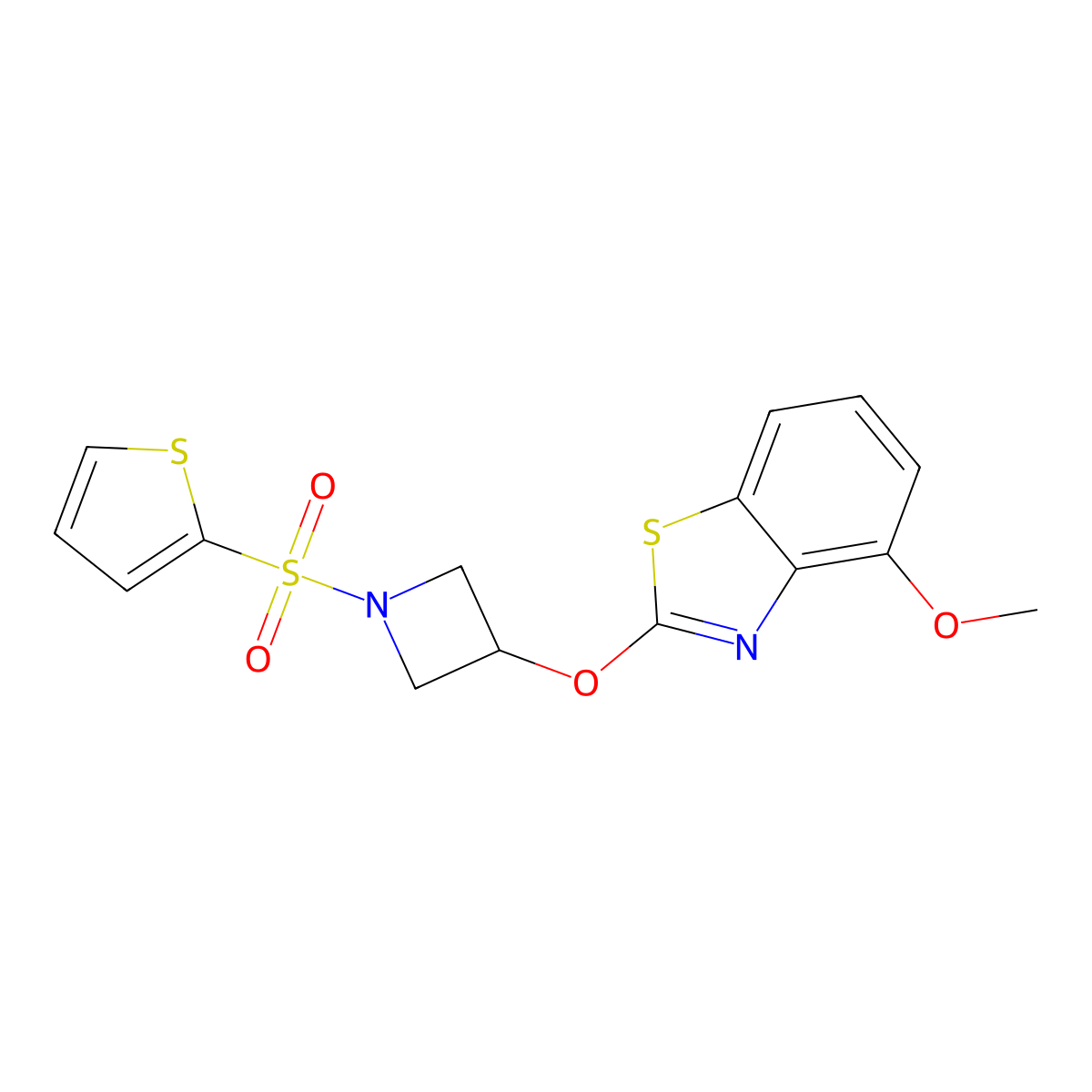 4-Methoxy-2-((1-(thiophen-2-ylsulfonyl)azetidin-3-yl)oxy)benzo[d]thiazole molecular structure, CAS 1421504-51-9
