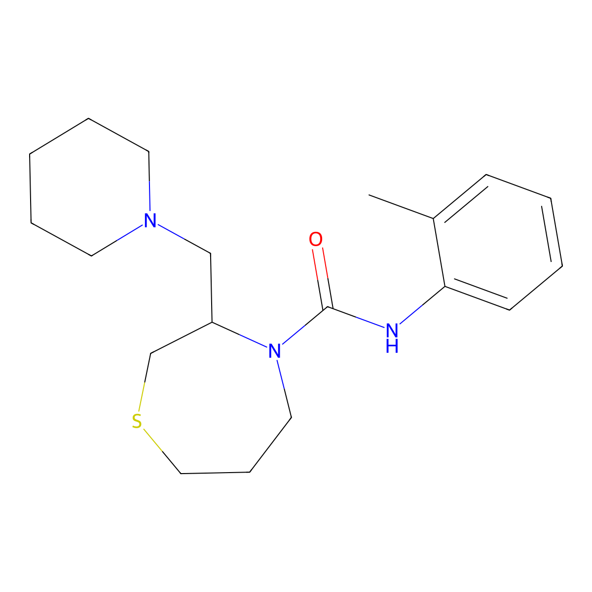 3-(piperidin-1-ylmethyl)-N-(o-tolyl)-1,4-thiazepane-4-carboxamide molecular structure, CAS 1421504-60-0
