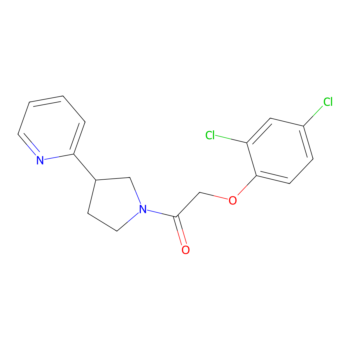 2-(2,4-Dichlorophenoxy)-1-(3-(pyridin-2-yl)pyrrolidin-1-yl)ethanone molecular structure, CAS 1421504-64-4