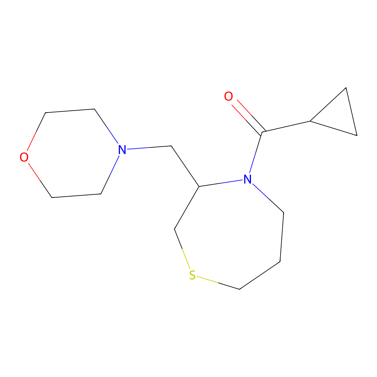 Cyclopropyl(3-(morpholinomethyl)-1,4-thiazepan-4-yl)methanone molecular structure, CAS 1421504-70-2